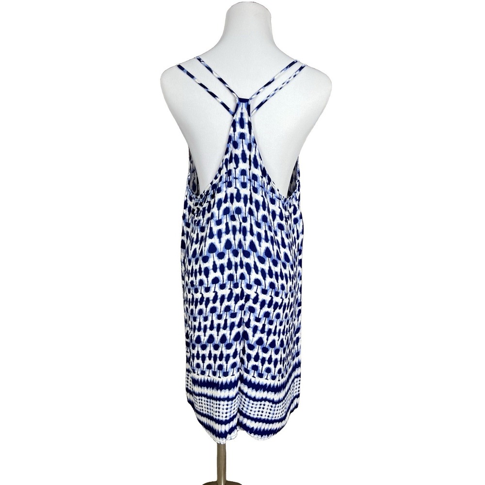 Glam Racerback Ikat Swim Coverup Dress LARGE Blue White Coastal Bohemian